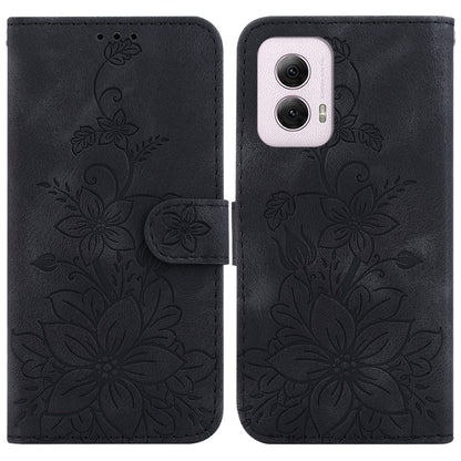 For Motorola Moto G Power 5G 2024 Lily Embossed Leather Phone Case(Black) by buy2fix