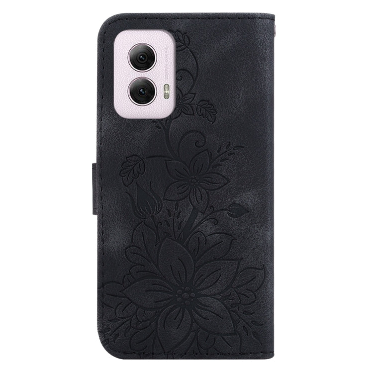 For Motorola Moto G Power 5G 2024 Lily Embossed Leather Phone Case(Black) by buy2fix