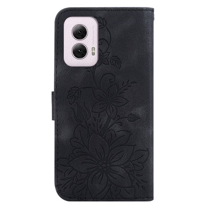 For Motorola Moto G Power 5G 2024 Lily Embossed Leather Phone Case(Black) by buy2fix