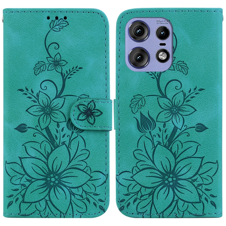 For Motorola Edge 50 Pro Lily Embossed Leather Phone Case(Green) by buy2fix