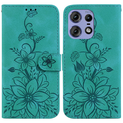 For Motorola Edge 50 Pro Lily Embossed Leather Phone Case(Green) by buy2fix