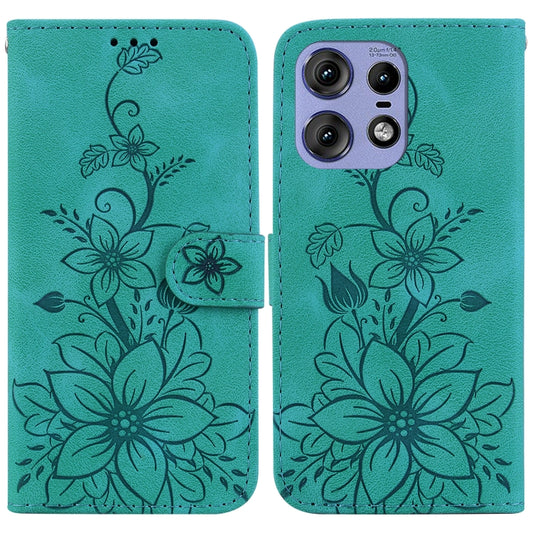 For Motorola Edge 50 Pro Lily Embossed Leather Phone Case(Green) by buy2fix