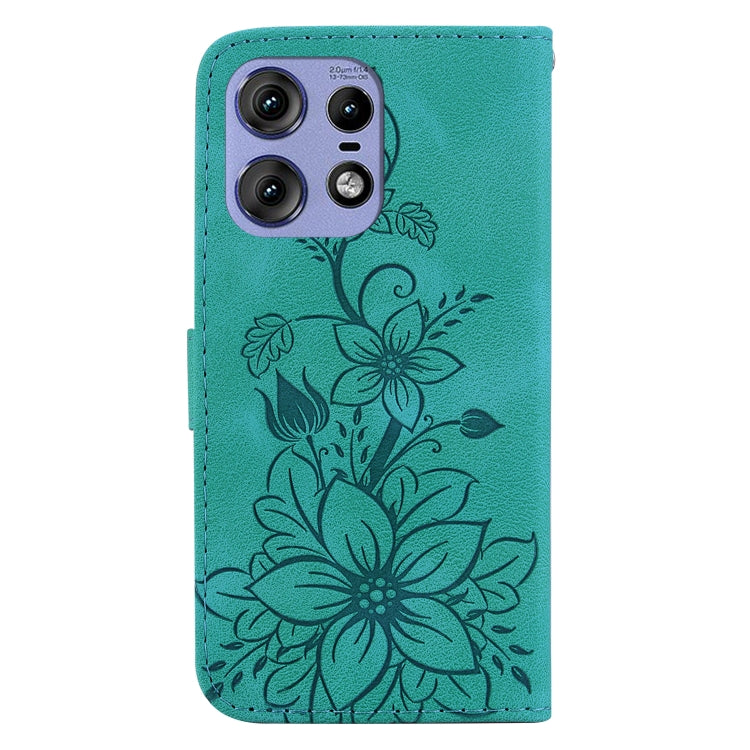 For Motorola Edge 50 Pro Lily Embossed Leather Phone Case(Green) by buy2fix