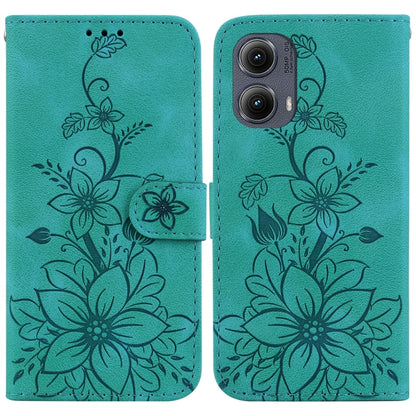 For Motorola Edge 2024 Lily Embossed Leather Phone Case(Green) by buy2fix