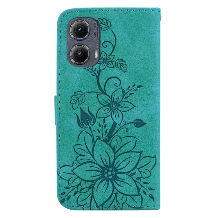 For Motorola Edge 2024 Lily Embossed Leather Phone Case(Green) by buy2fix