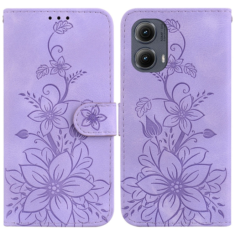 For Motorola Edge 2024 Lily Embossed Leather Phone Case(Purple) by buy2fix