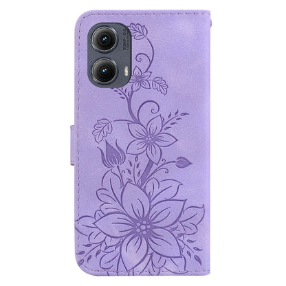 For Motorola Edge 2024 Lily Embossed Leather Phone Case(Purple) by buy2fix