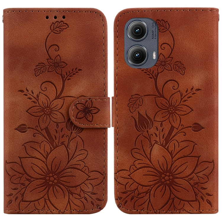 For Motorola Edge 2024 Lily Embossed Leather Phone Case(Brown) by buy2fix