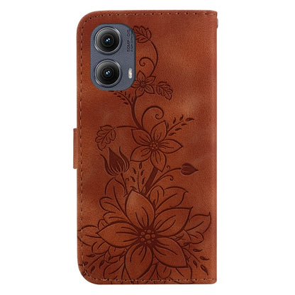 For Motorola Edge 2024 Lily Embossed Leather Phone Case(Brown) by buy2fix