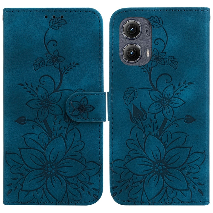 For Motorola Edge 2024 Lily Embossed Leather Phone Case(Dark Blue) by buy2fix