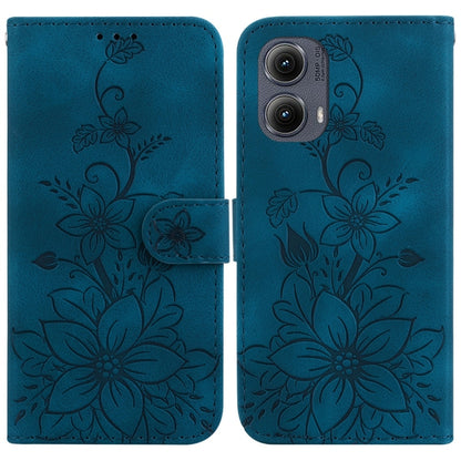 For Motorola Edge 2024 Lily Embossed Leather Phone Case(Dark Blue) by buy2fix