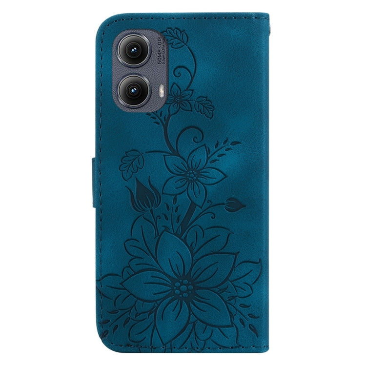 For Motorola Edge 2024 Lily Embossed Leather Phone Case(Dark Blue) by buy2fix