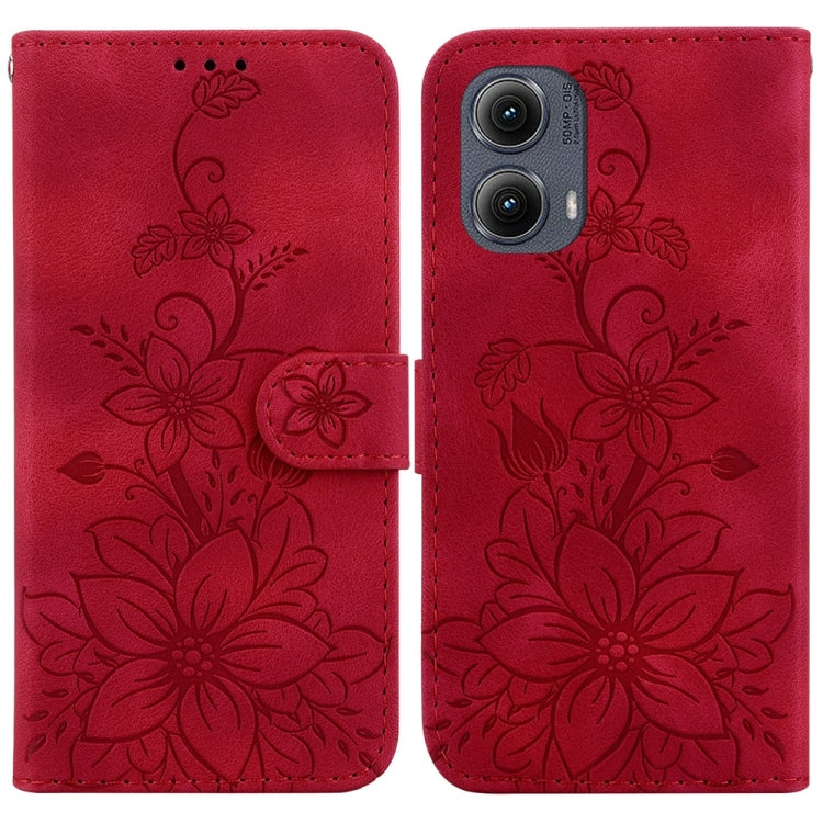 For Motorola Edge 2024 Lily Embossed Leather Phone Case(Red) by buy2fix