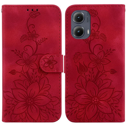For Motorola Edge 2024 Lily Embossed Leather Phone Case(Red) by buy2fix