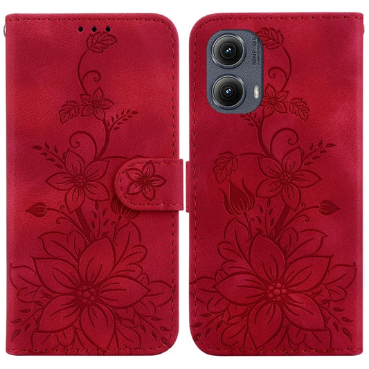 For Motorola Edge 2024 Lily Embossed Leather Phone Case(Red) by buy2fix