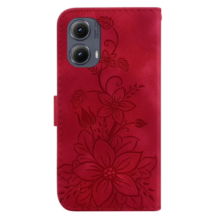 For Motorola Edge 2024 Lily Embossed Leather Phone Case(Red) by buy2fix