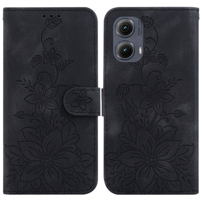 For Motorola Edge 2024 Lily Embossed Leather Phone Case(Black) by buy2fix