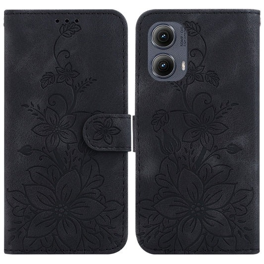 For Motorola Edge 2024 Lily Embossed Leather Phone Case(Black) by buy2fix