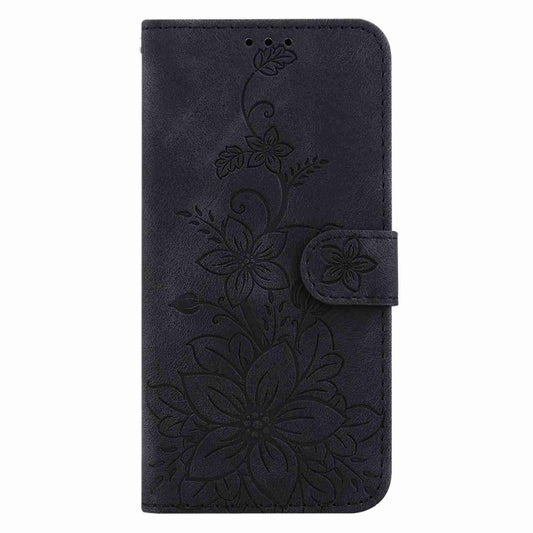 For Motorola Edge 2024 Lily Embossed Leather Phone Case(Black) by buy2fix