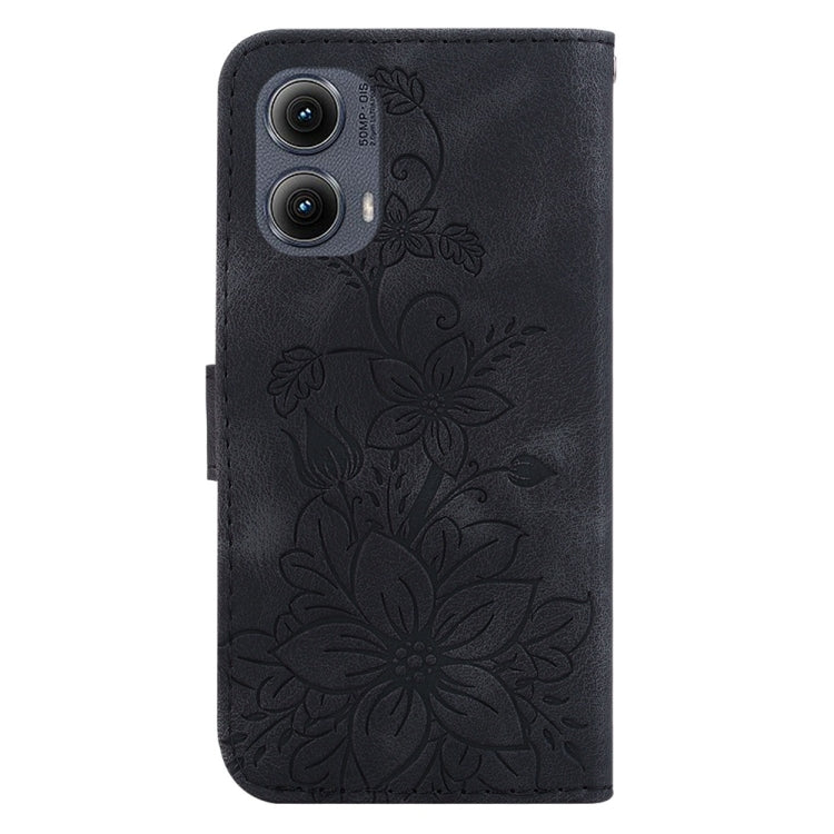 For Motorola Edge 2024 Lily Embossed Leather Phone Case(Black) by buy2fix