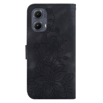 For Motorola Edge 2024 Lily Embossed Leather Phone Case(Black) by buy2fix