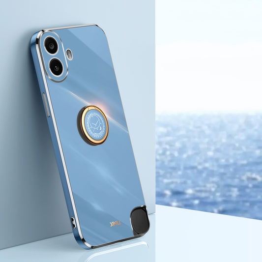 For Nothing CMF Phone 1 XINLI Straight 6D Plating Gold Edge TPU Shockproof Case with Ring Holder(Celestial Blue) - Nothing Cases by XINLI | Online Shopping UK | buy2fix