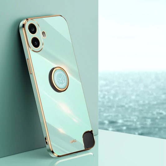 For Nothing CMF Phone 1 XINLI Straight 6D Plating Gold Edge TPU Shockproof Case with Ring Holder(Mint Green) - Nothing Cases by XINLI | Online Shopping UK | buy2fix