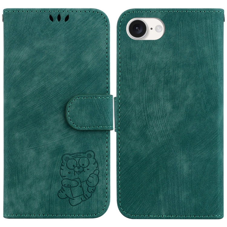 For iPhone 16e Little Tiger Embossed Leather Phone Case(Green) by buy2fix