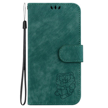 For iPhone 16e Little Tiger Embossed Leather Phone Case(Green) by buy2fix