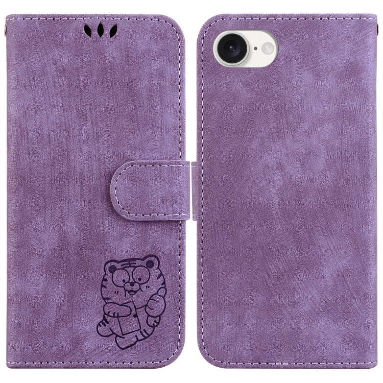 For iPhone 16e Little Tiger Embossed Leather Phone Case(Purple) by buy2fix