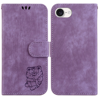 For iPhone 16e Little Tiger Embossed Leather Phone Case(Purple) by buy2fix