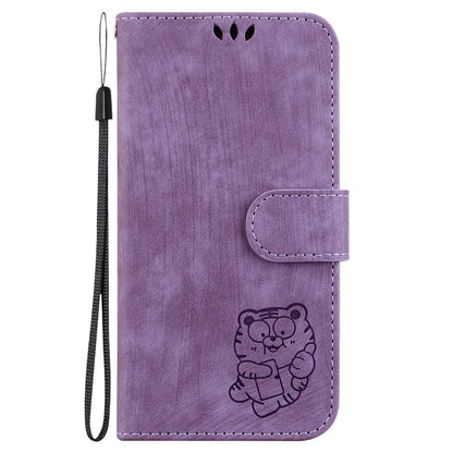 For iPhone 16e Little Tiger Embossed Leather Phone Case(Purple) by buy2fix