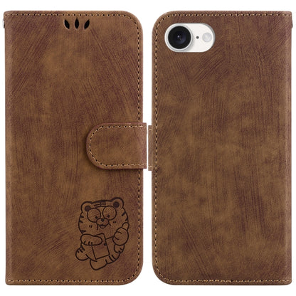 For iPhone 16e Little Tiger Embossed Leather Phone Case(Brown) by buy2fix