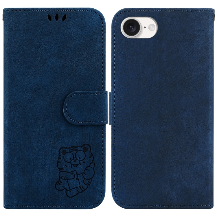 For iPhone 16e Little Tiger Embossed Leather Phone Case(Dark Blue) by buy2fix