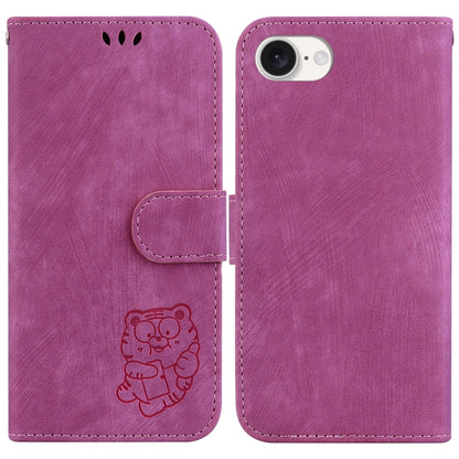 For iPhone 16e Little Tiger Embossed Leather Phone Case(Rose Red) by buy2fix