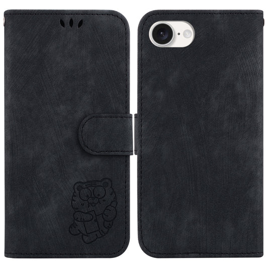 For iPhone 16e Little Tiger Embossed Leather Phone Case(Black) - iPhone 16e Cases by buy2fix | Online Shopping UK | buy2fix