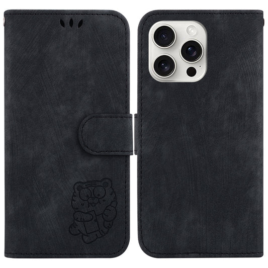 For iPhone 16 Pro Max Little Tiger Embossed Leather Phone Case(Black) by buy2fix