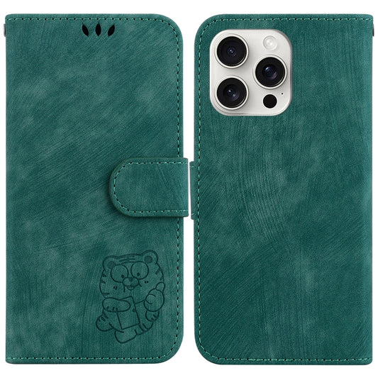 For iPhone 16 Pro Little Tiger Embossed Leather Phone Case(Green) by buy2fix