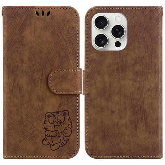 For iPhone 16 Pro Little Tiger Embossed Leather Phone Case(Brown) by buy2fix