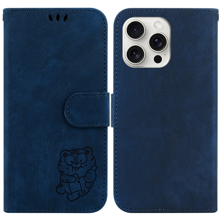 For iPhone 16 Pro Little Tiger Embossed Leather Phone Case(Dark Blue) by buy2fix