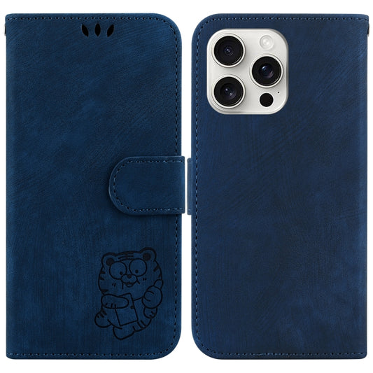 For iPhone 16 Pro Little Tiger Embossed Leather Phone Case(Dark Blue) by buy2fix