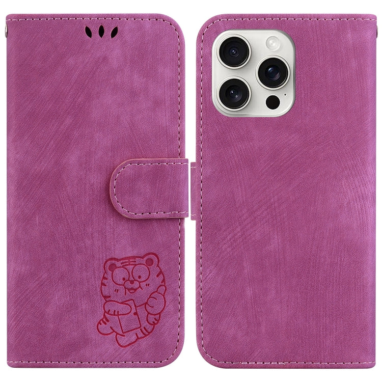 For iPhone 16 Pro Little Tiger Embossed Leather Phone Case(Rose Red) by buy2fix