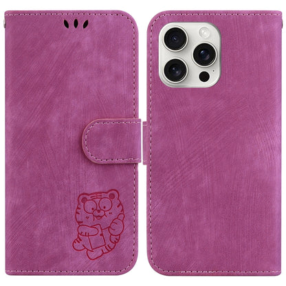 For iPhone 16 Pro Little Tiger Embossed Leather Phone Case(Rose Red) by buy2fix