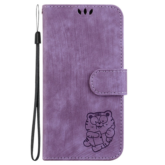 For iPhone 16 Plus Little Tiger Embossed Leather Phone Case(Purple) - iPhone 16 Plus Cases by buy2fix | Online Shopping UK | buy2fix