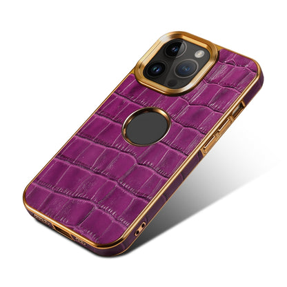 For iPhone 15 Pro Denior Crocodile Texture Genuine Leather Electroplating Phone Case(Purple) - iPhone 15 Pro Cases by Denior | Online Shopping UK | buy2fix