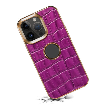 For iPhone 15 Pro Denior Crocodile Texture Genuine Leather Electroplating Phone Case(Purple) - iPhone 15 Pro Cases by Denior | Online Shopping UK | buy2fix