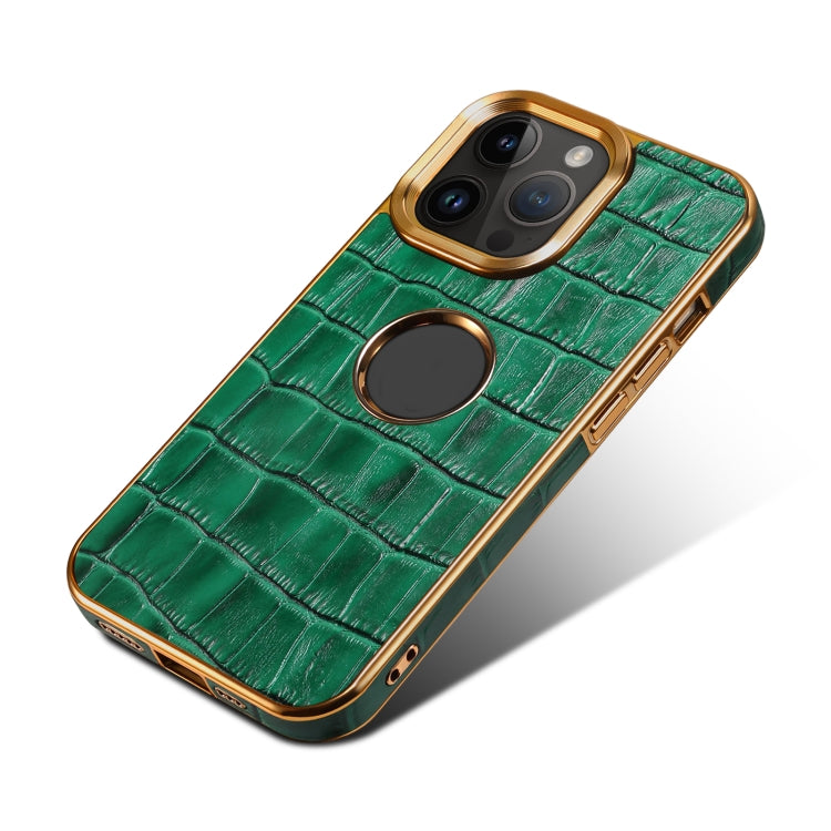 For iPhone 15 Pro Denior Crocodile Texture Genuine Leather Electroplating Phone Case(Green) - iPhone 15 Pro Cases by Denior | Online Shopping UK | buy2fix