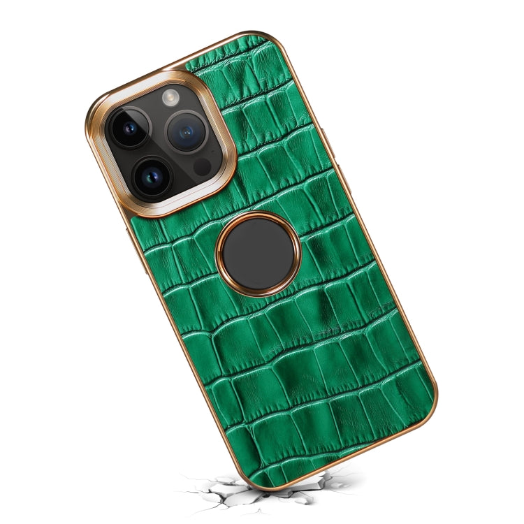 For iPhone 15 Pro Denior Crocodile Texture Genuine Leather Electroplating Phone Case(Green) - iPhone 15 Pro Cases by Denior | Online Shopping UK | buy2fix