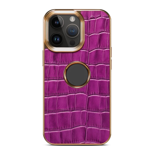For iPhone 14 Denior Crocodile Texture Genuine Leather Electroplating Phone Case(Purple) - iPhone 14 Cases by Denior | Online Shopping UK | buy2fix
