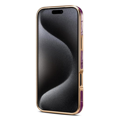 For iPhone 17 Pro Denior Crocodile Texture Genuine Leather Electroplating Phone Case(Purple) - iPhone 17 Pro Cases by Denior | Online Shopping UK | buy2fix